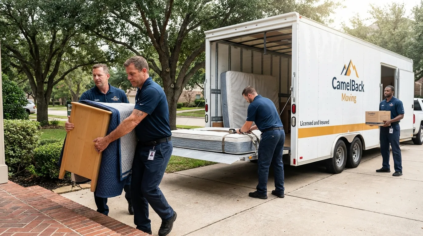 Crew loading residential truck for cross-state move from Ripon, CA