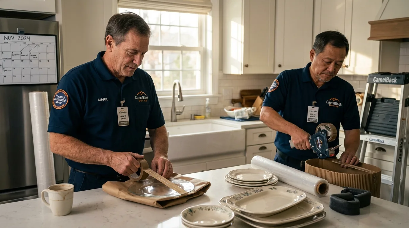 Professional crew packing kitchen dishware in Ripon, CA